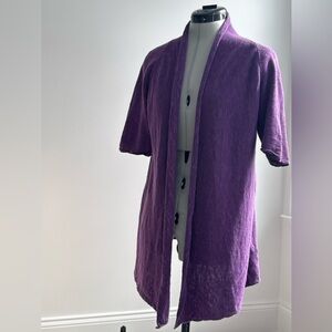 Eileen Fisher Linen Blend Longline Open Front Cardigan Purple Medium